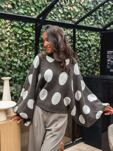 Pull à pois Shayna - Chocolat/Beige