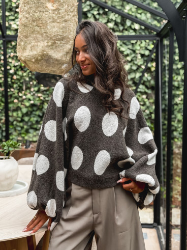 Pull à pois Shayna - Chocolat/Beige