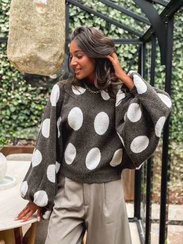 Pull à pois Shayna - Chocolat/Beige