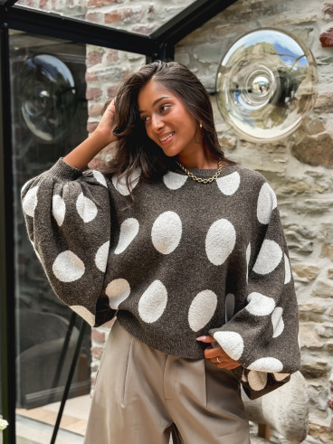 Pull à pois Shayna - Chocolat/Beige