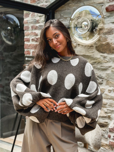 Pull à pois Shayna - Chocolat/Beige