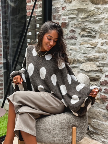 Pull à pois Shayna - Chocolat/Beige