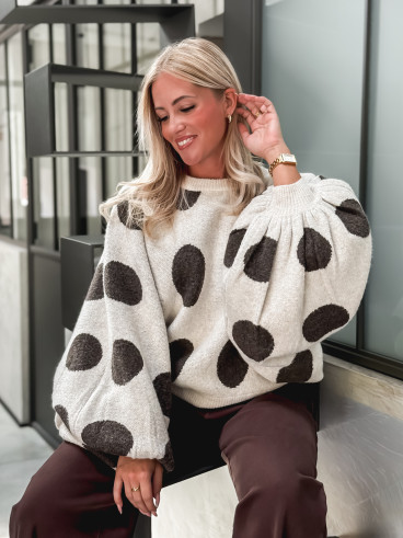 Pull à pois Shayna - Beige/Chocolat