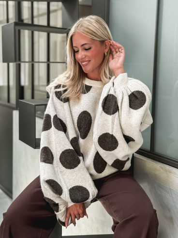 Pull à pois Shayna - Beige/Chocolat