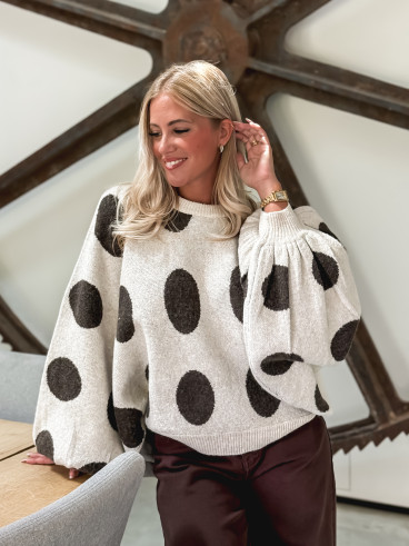 Pull à pois Shayna - Beige/Chocolat