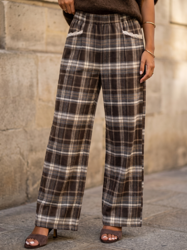 Pantalon à carreaux Stéphie - Chocolat