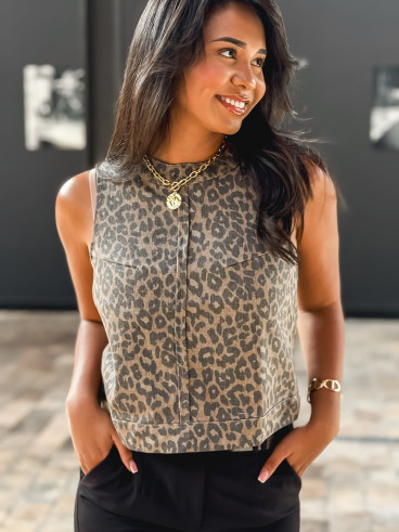 Blouse léopard Somalie - Camel/Noir
