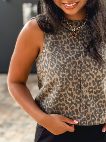 Blouse léopard Somalie - Camel/Noir