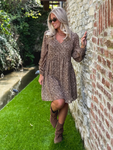 Robe courte léopard Féline - Café