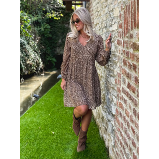 Robe courte léopard Féline - Café
