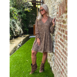 Robe courte léopard Féline - Café