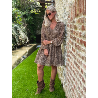 Robe courte léopard Féline - Café