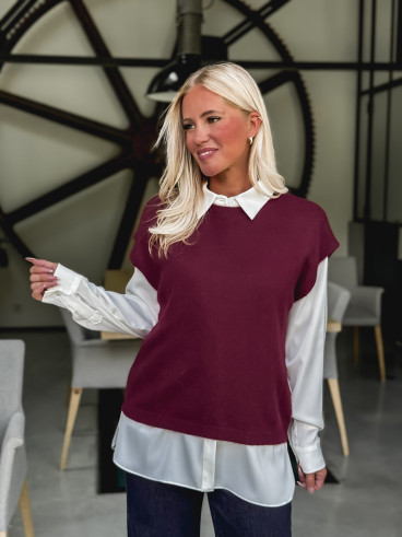 Pull fin sans manches Laélia - Bordeaux