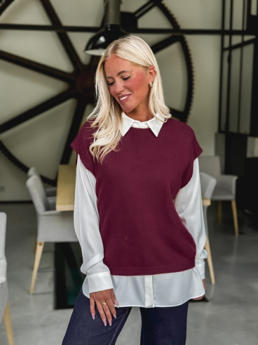 Pull fin sans manches Laélia - Bordeaux