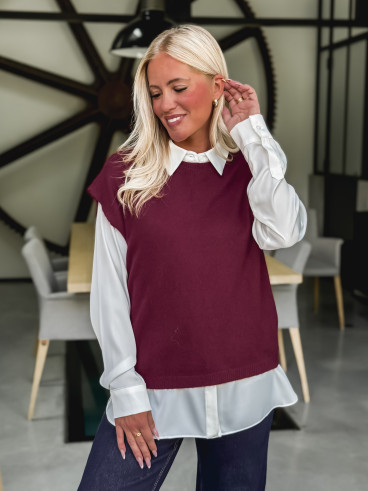 Pull fin sans manches Laélia - Bordeaux