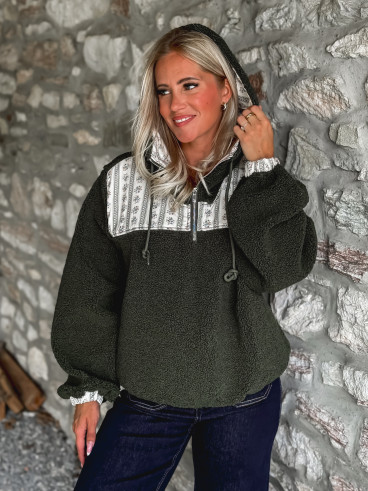 Pull en teddy Annelise - Vert Pull en teddy Annelise - Vert