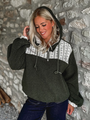 Pull en teddy Annelise - Vert Pull en teddy Annelise - Vert
