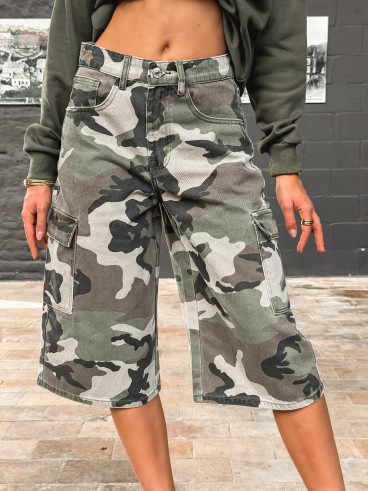 Bermuda à motifs militaire Cathia - Kaki Bermuda à motifs militaire Cathia - Kaki