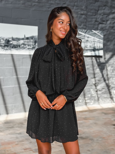 Robe courte à strass Elona - Noir
