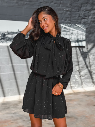 Robe courte à strass Elona - Noir