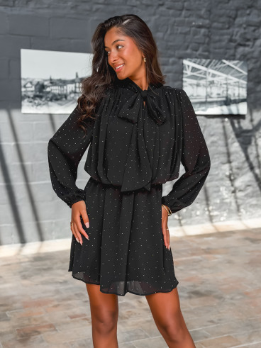 Robe courte à strass Elona - Noir