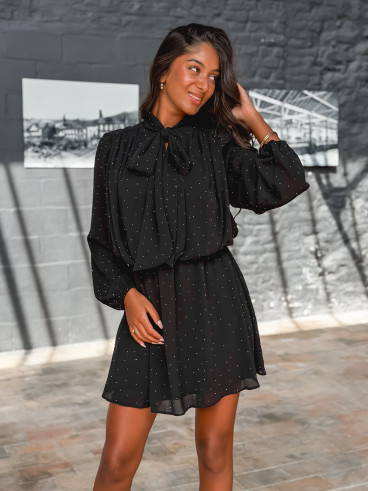 Robe courte à strass Elona - Noir