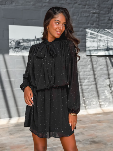 Robe courte à strass Elona - Noir