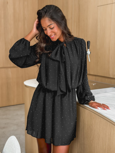Robe courte à strass Elona - Noir