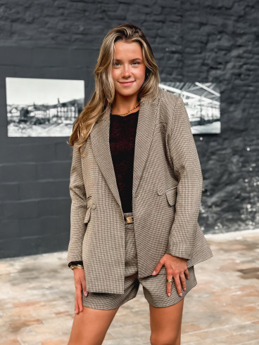 Blazer pied-de-poule Léa - Chocolat