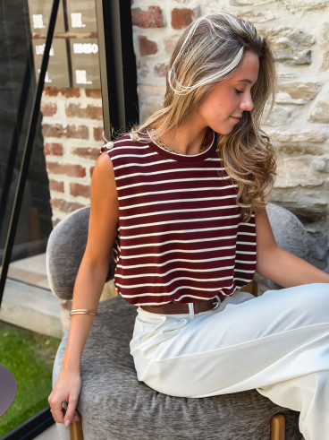 Blouse lignée Malibu - Bordeaux/Écru