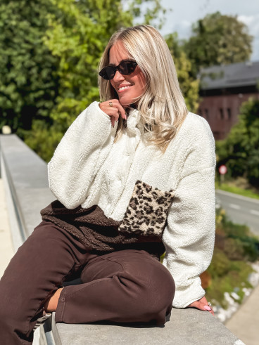 Pull teddy Catheline - Ecru/Chocolat