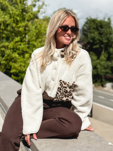 Pull teddy Catheline - Ecru/Chocolat