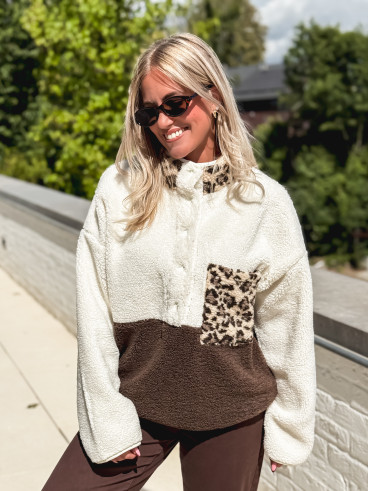 Pull teddy Catheline - Ecru/Chocolat