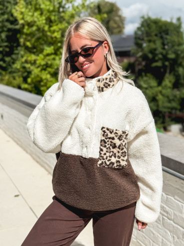 Pull teddy Catheline - Ecru/Chocolat