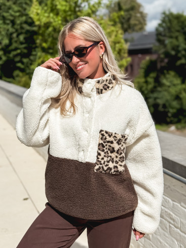 Pull teddy Catheline - Ecru/Chocolat