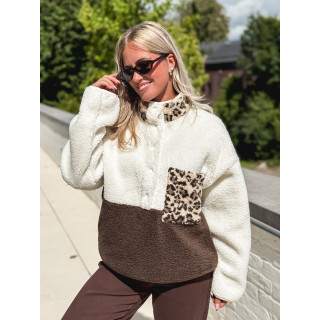 Pull teddy Catheline - Ecru/Chocolat