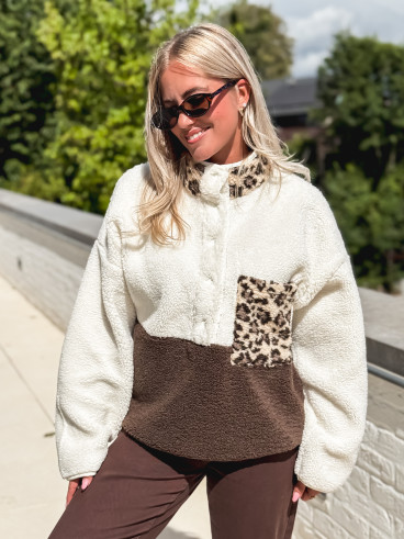 Pull teddy Catheline - Ecru/Chocolat
