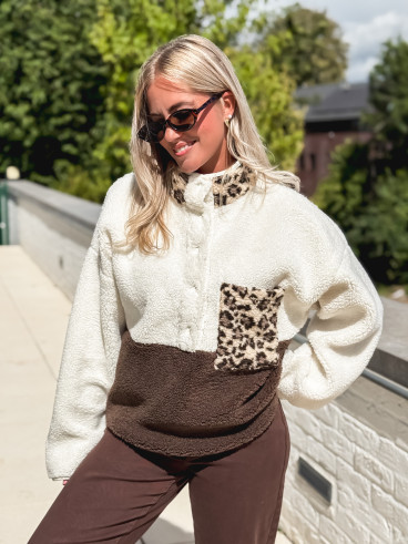 Pull teddy Catheline - Ecru/Chocolat