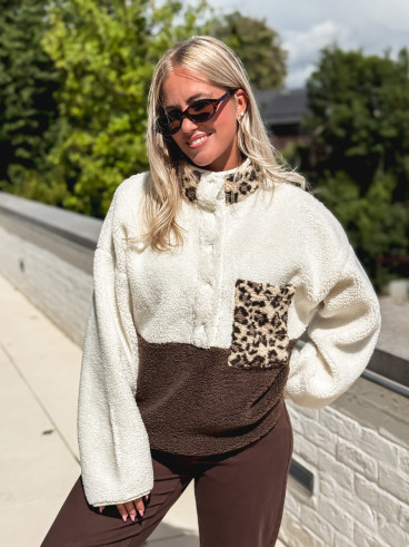 Pull teddy Catheline - Ecru/Chocolat