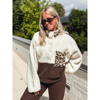 Pull teddy Catheline - Ecru/Chocolat