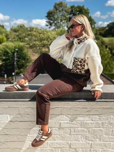 Pull teddy Catheline - Ecru/Chocolat