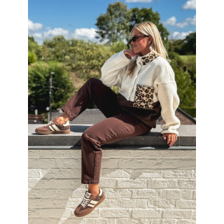 Pull teddy Catheline - Ecru/Chocolat