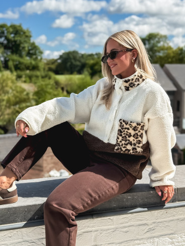 Pull teddy Catheline - Ecru/Chocolat