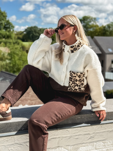 Pull teddy Catheline - Ecru/Chocolat