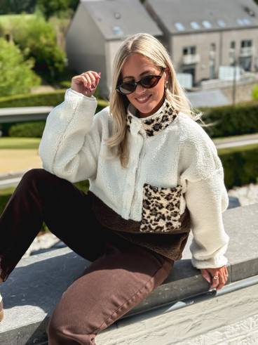 Pull teddy Catheline - Ecru/Chocolat