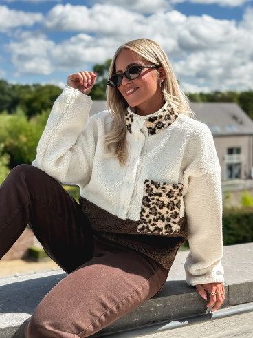 Pull teddy Catheline - Ecru/Chocolat