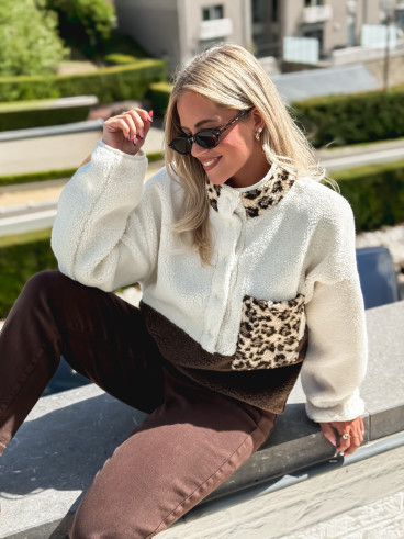 Pull teddy Catheline - Ecru/Chocolat