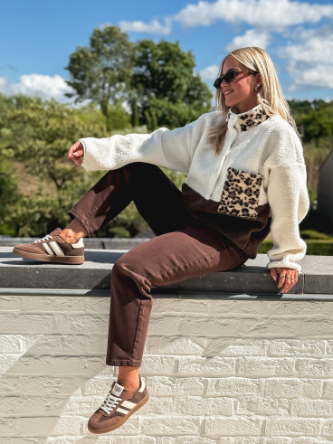 Pull teddy Catheline - Ecru/Chocolat