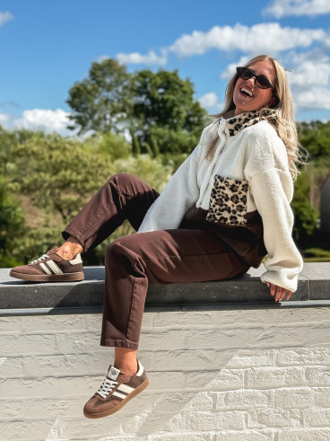 Pull teddy Catheline - Ecru/Chocolat