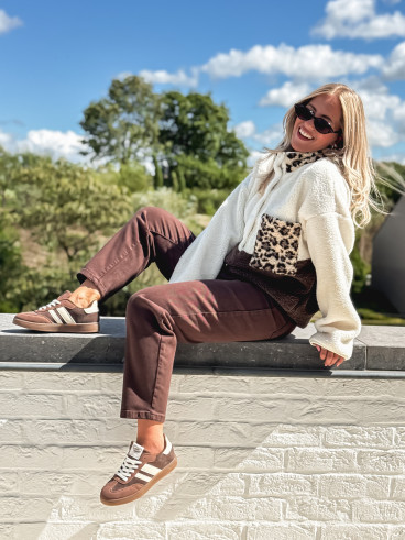 Pull teddy Catheline - Ecru/Chocolat
